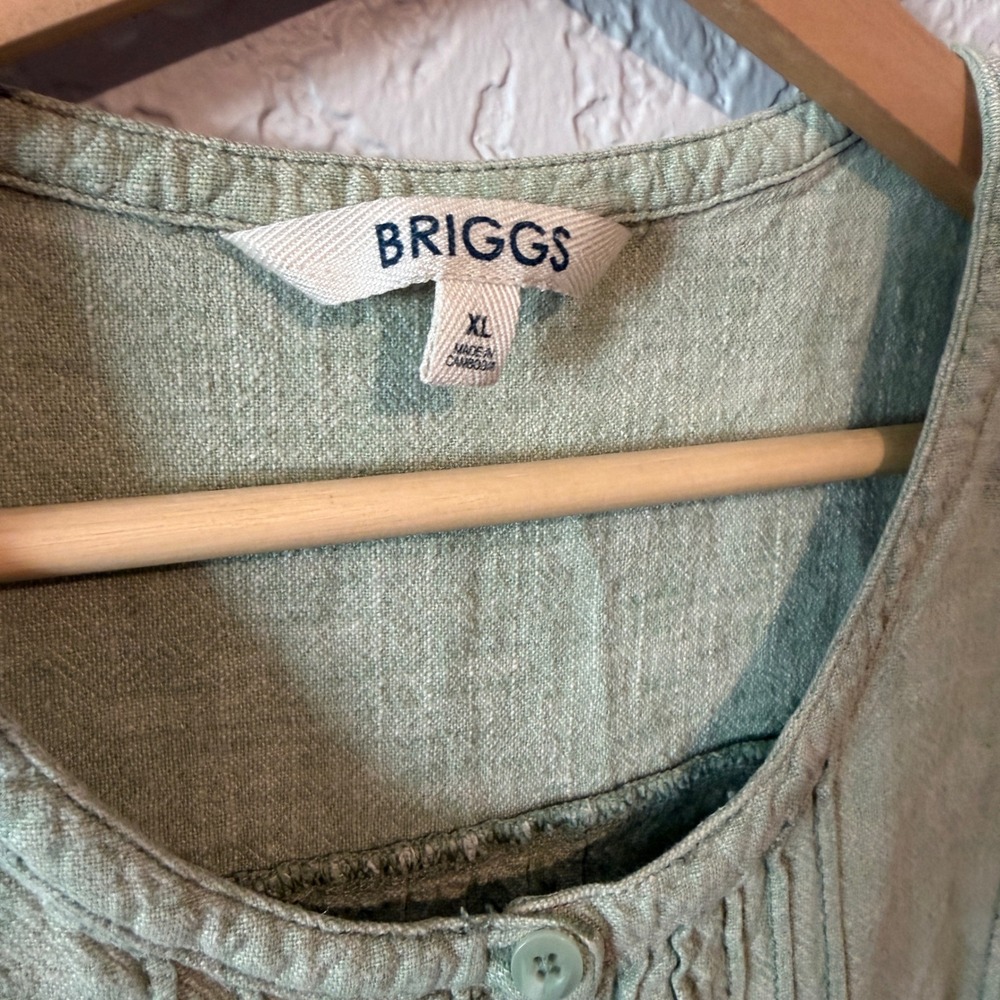 Briggs Linen Blend Pintuck Sleeveless Shift Dress XL Sage Green Cottagecore - Picture 5 of 6